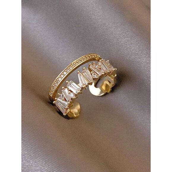 1-Piece Dainty Double Layered Ring Inlaid with Crystal Rhinestones - Picture 1 of 8
